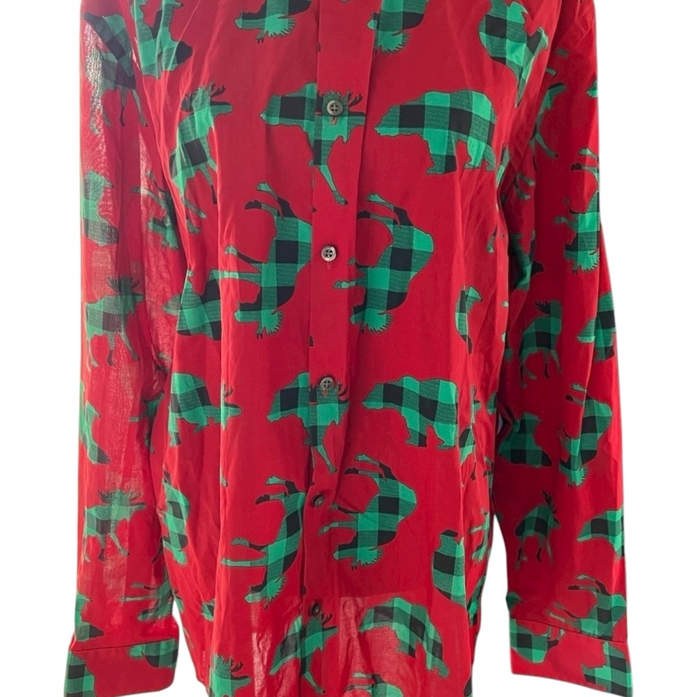 Men’s holiday Christmas button down buffalo plaid shirt by North Pole - size XL